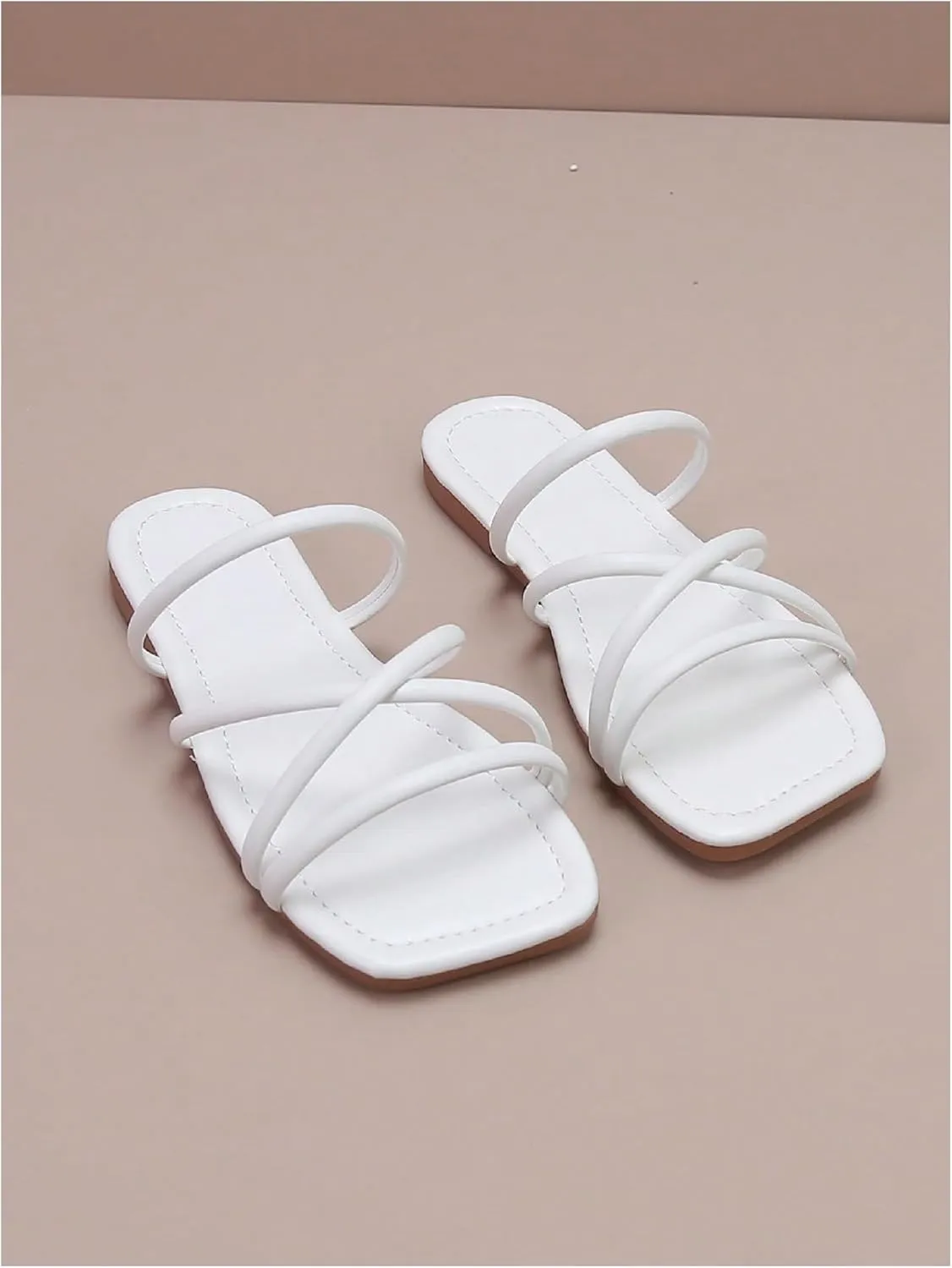 Verdusa Girl's Strappy Slides Slippers Y2k Criss Cross Open Toe Slip on Leather Sandals