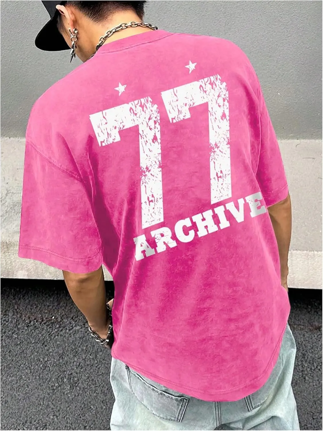 Verdusa Men's Oversized Faded Short Sleeve Jersey Shirts Letter Graphic Crew Neck T Shirts