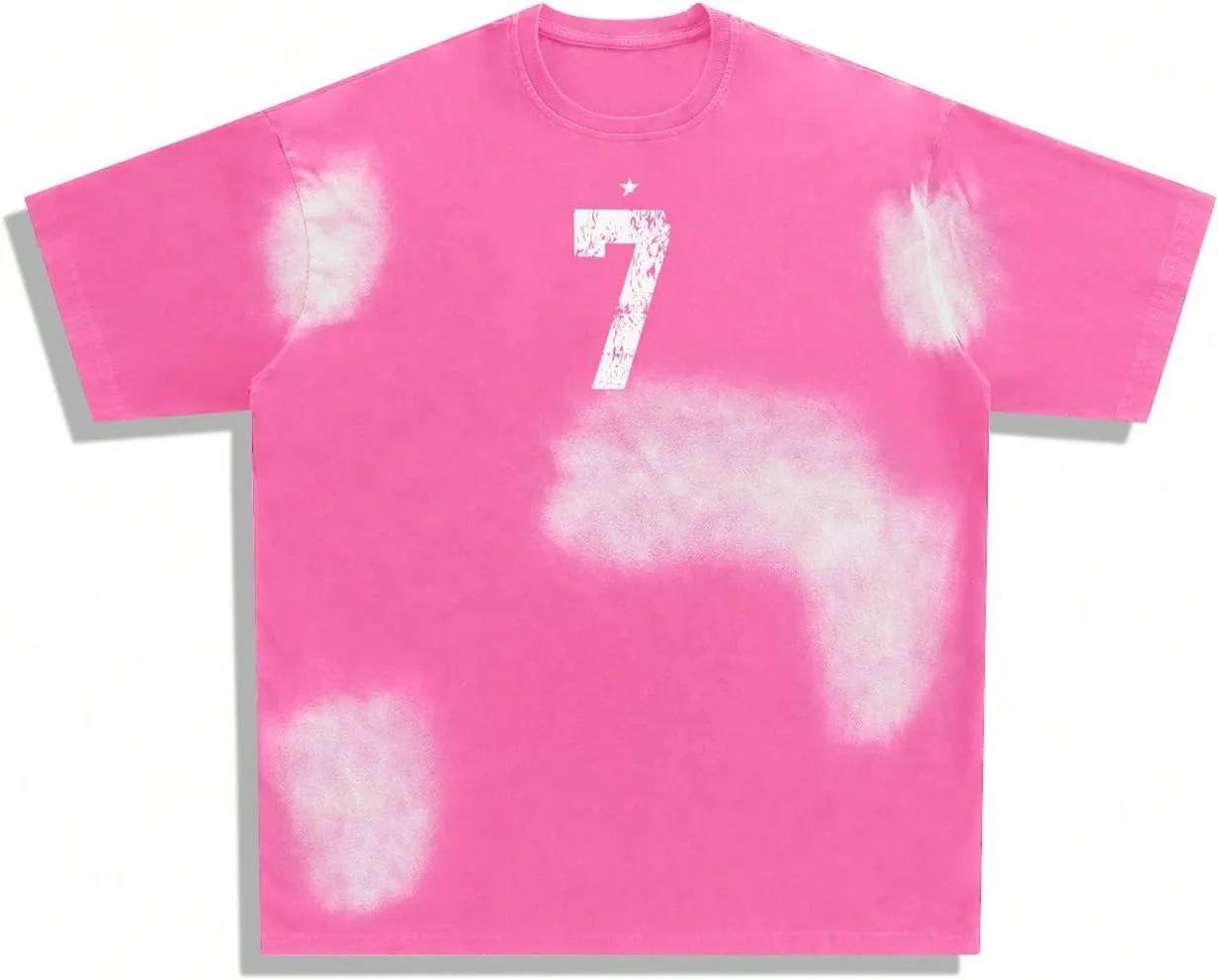 Verdusa Men's Oversized Faded Short Sleeve Jersey Shirts Letter Graphic Crew Neck T Shirts