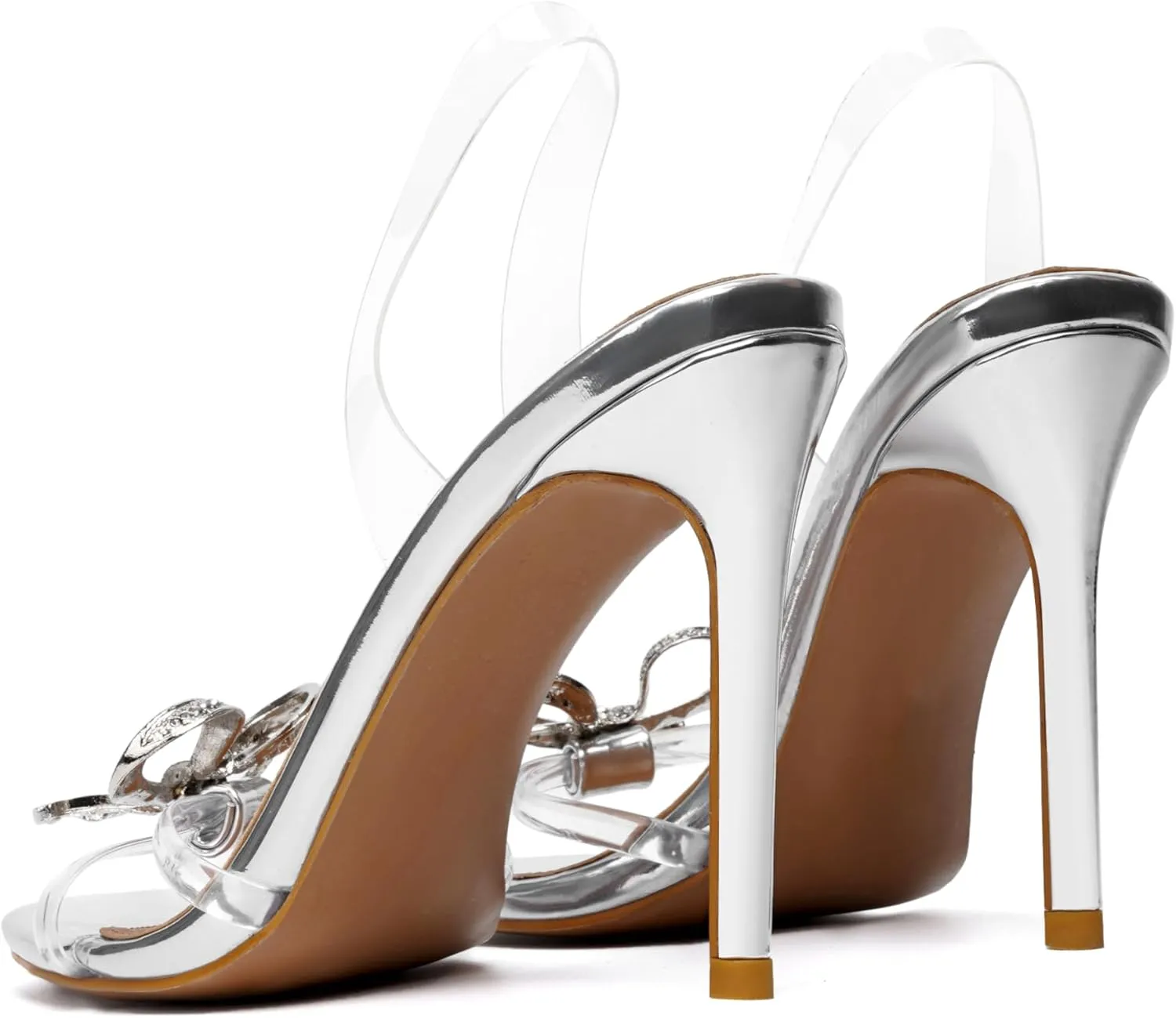 Vertundy Women's Slingback Heeled Sandals Slip On Stiletto Heels Open Toe High Rhinestone Bow Decoration Dress Party Wedding Elegant Shoes for Women