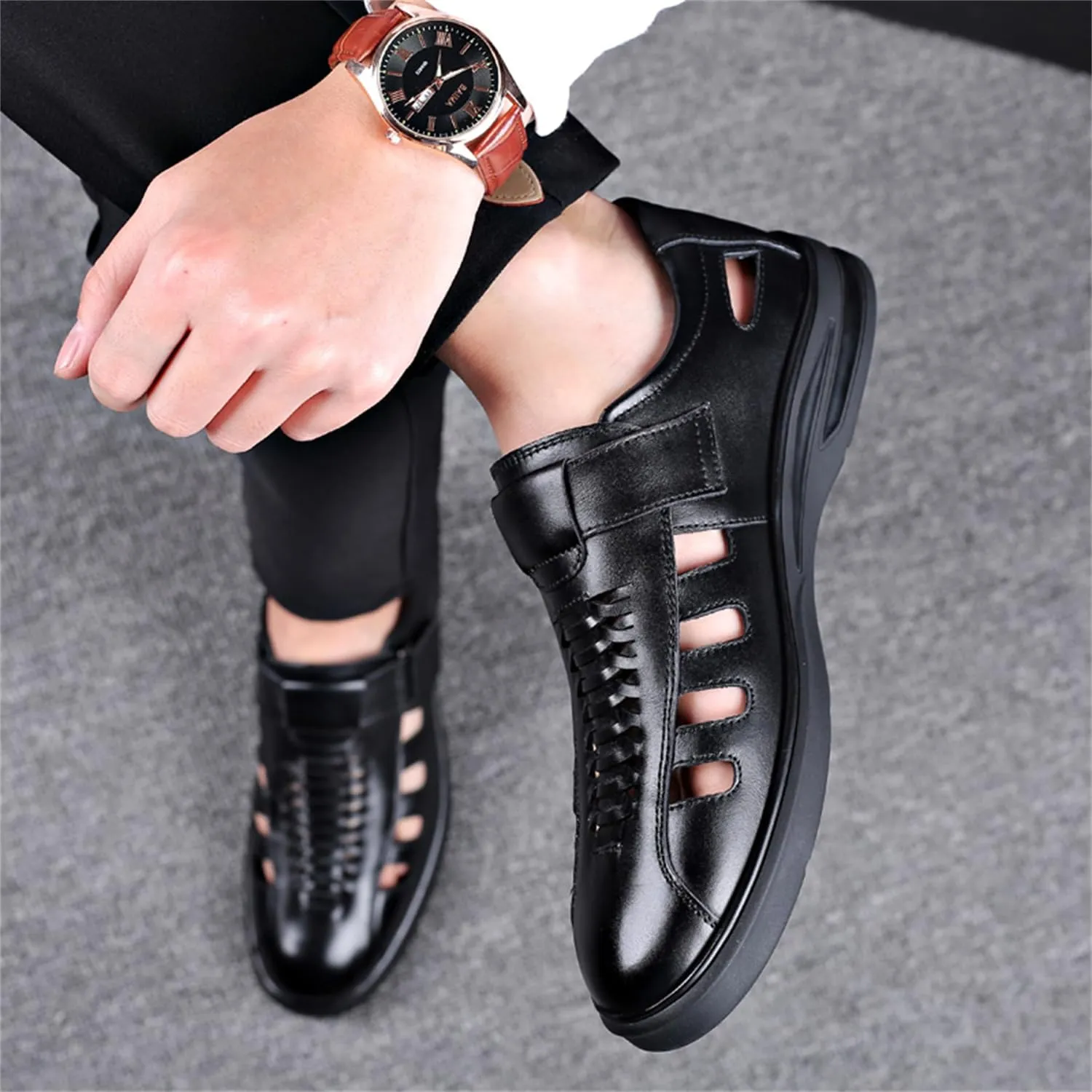 Veslexth Men's Sandals Causal Leather Shoes Outdoor Sport Lightweight Arch Support Walking Anti-Slip Loafers