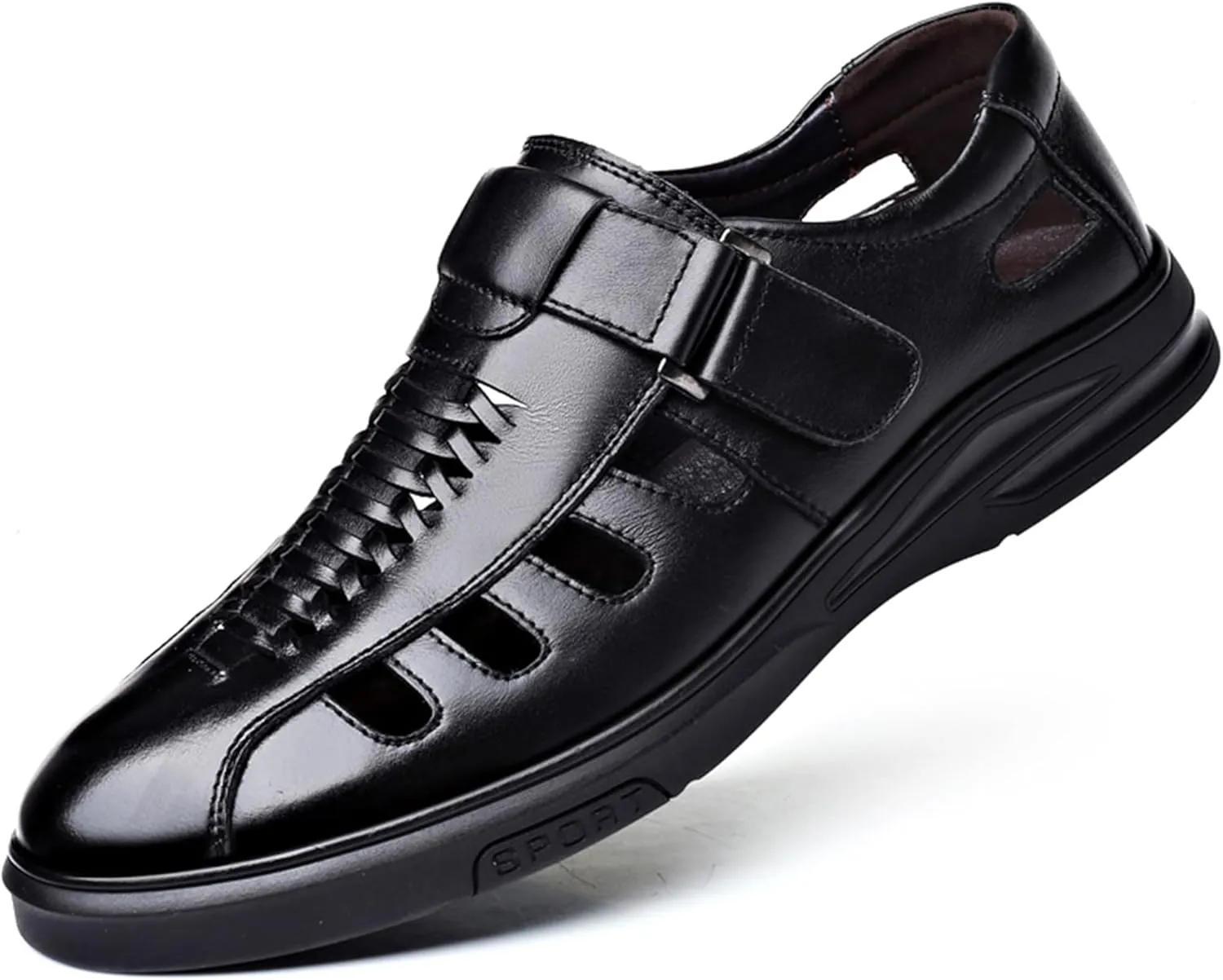 Veslexth Men's Sandals Causal Leather Shoes Outdoor Sport Lightweight Arch Support Walking Anti-Slip Loafers