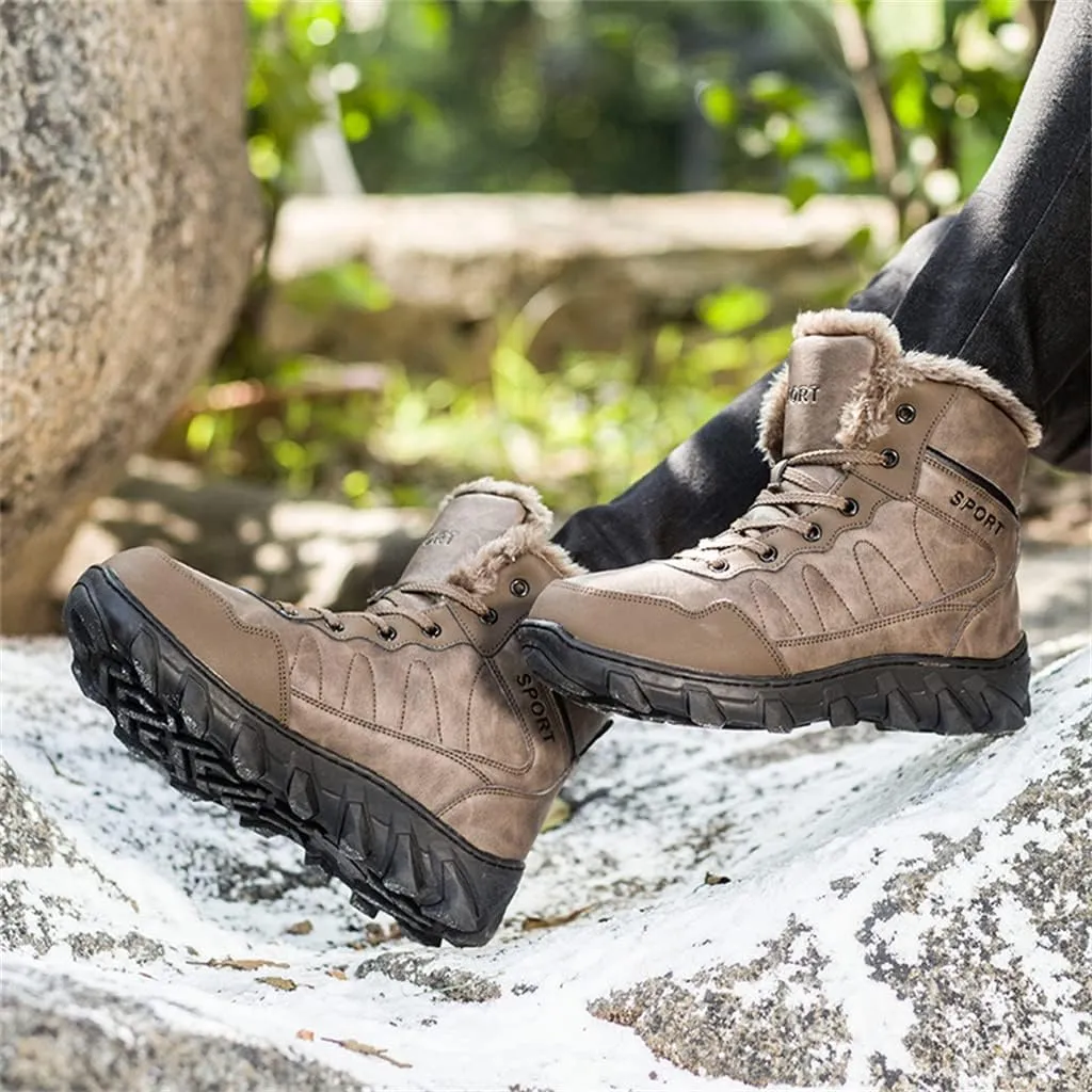 Veslexth Mens Winter Snow Boots Men Warm Lining Anti-Slip Mid Top Leather Sneakers for Hiking Working Driving Outdoor Trekking Hiker Waterpoor Lightweight Shoes