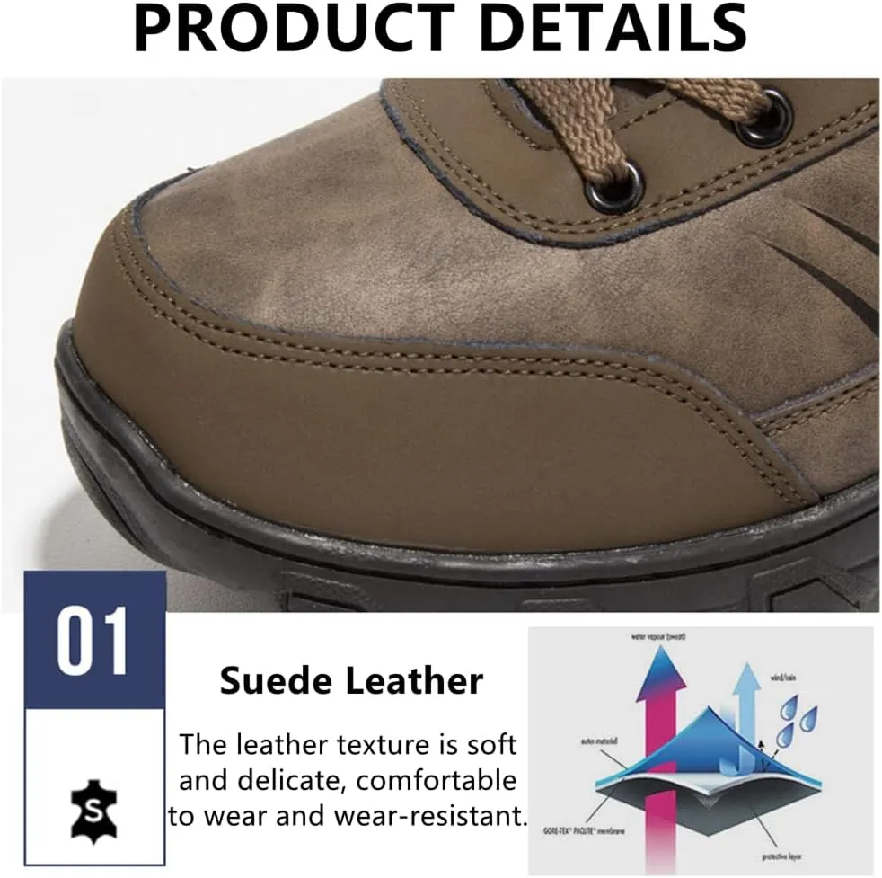 Veslexth Mens Winter Snow Boots Men Warm Lining Anti-Slip Mid Top Leather Sneakers for Hiking Working Driving Outdoor Trekking Hiker Waterpoor Lightweight Shoes