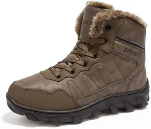 Veslexth Mens Winter Snow Boots Men Warm Lining Anti-Slip Mid Top Leather Sneakers for Hiking Working Driving Outdoor Trekking Hiker Waterpoor Lightweight Shoes