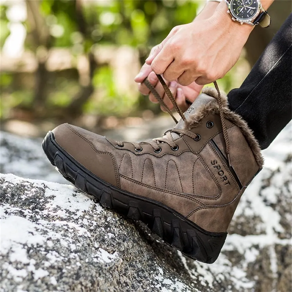 Veslexth Mens Winter Snow Boots Men Warm Lining Anti-Slip Mid Top Leather Sneakers for Hiking Working Driving Outdoor Trekking Hiker Waterpoor Lightweight Shoes