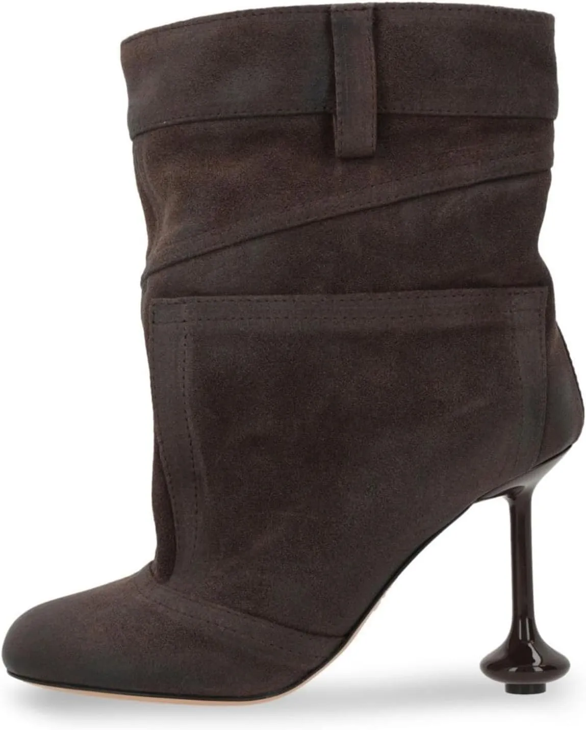 Vintage Denim Stiletto High Heeled Cowboy Pockets Boots for Women, Mid Wide Calf Round Toe with Metal Button for Fashion Dress Booties