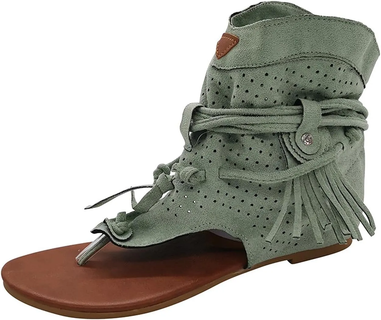 Vintage Flip Flops for Women Bohemian Tassel Clip Toe Straps Lace up Flat Sandals Summer Comfortable Casual Breathable Roman Beach Shoes Boots