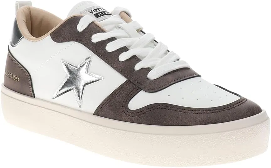 Vintage Havana Womens Aura Metallic Platform Lace Up Sneakers Shoes Casual - White