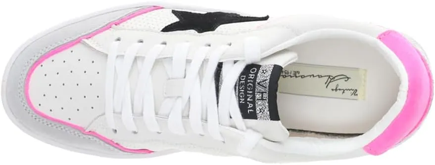 Vintage Havana Womens Delma 2 Perforated Lace Up Sneakers Shoes Casual - Pink, White