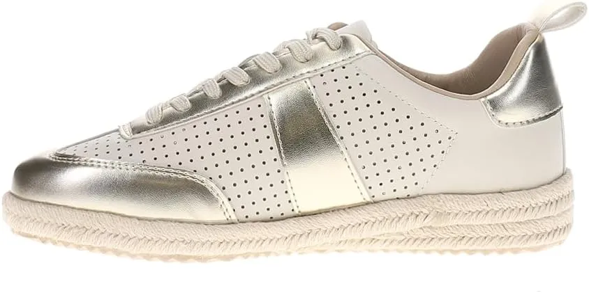 Vintage Havana Womens May Metallic Espadrille Sneakers Shoes Casual - Gold, Off White
