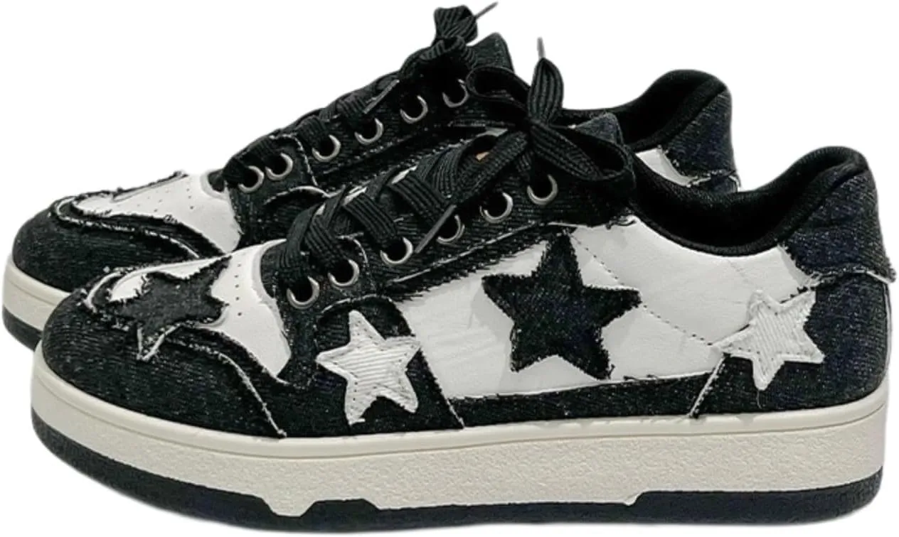 Vintage Star Pattern Platform Canvas Sneakers Trendy Low Top Casual Shoes for Women Versatile and Stylish