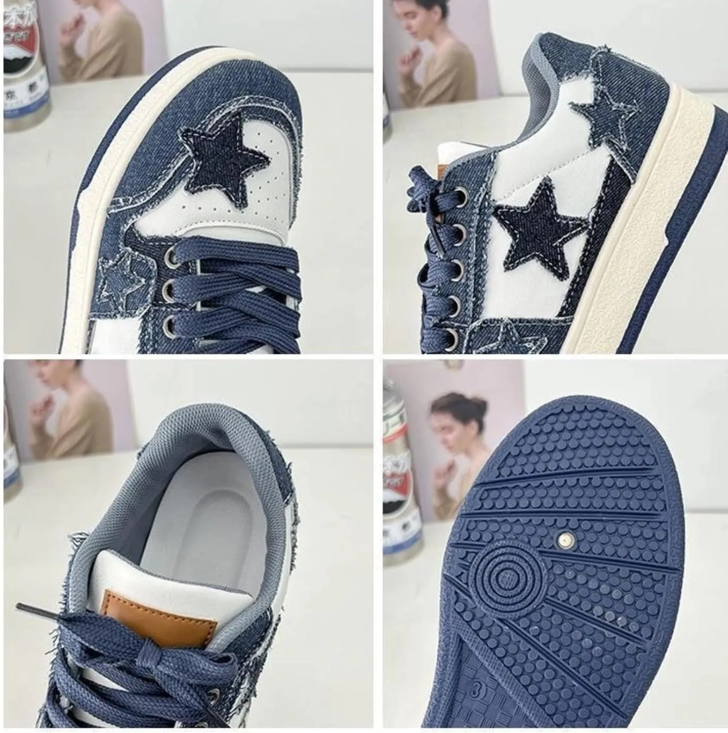 Vintage Star Pattern Platform Canvas Sneakers Trendy Low Top Casual Shoes for Women Versatile and Stylish