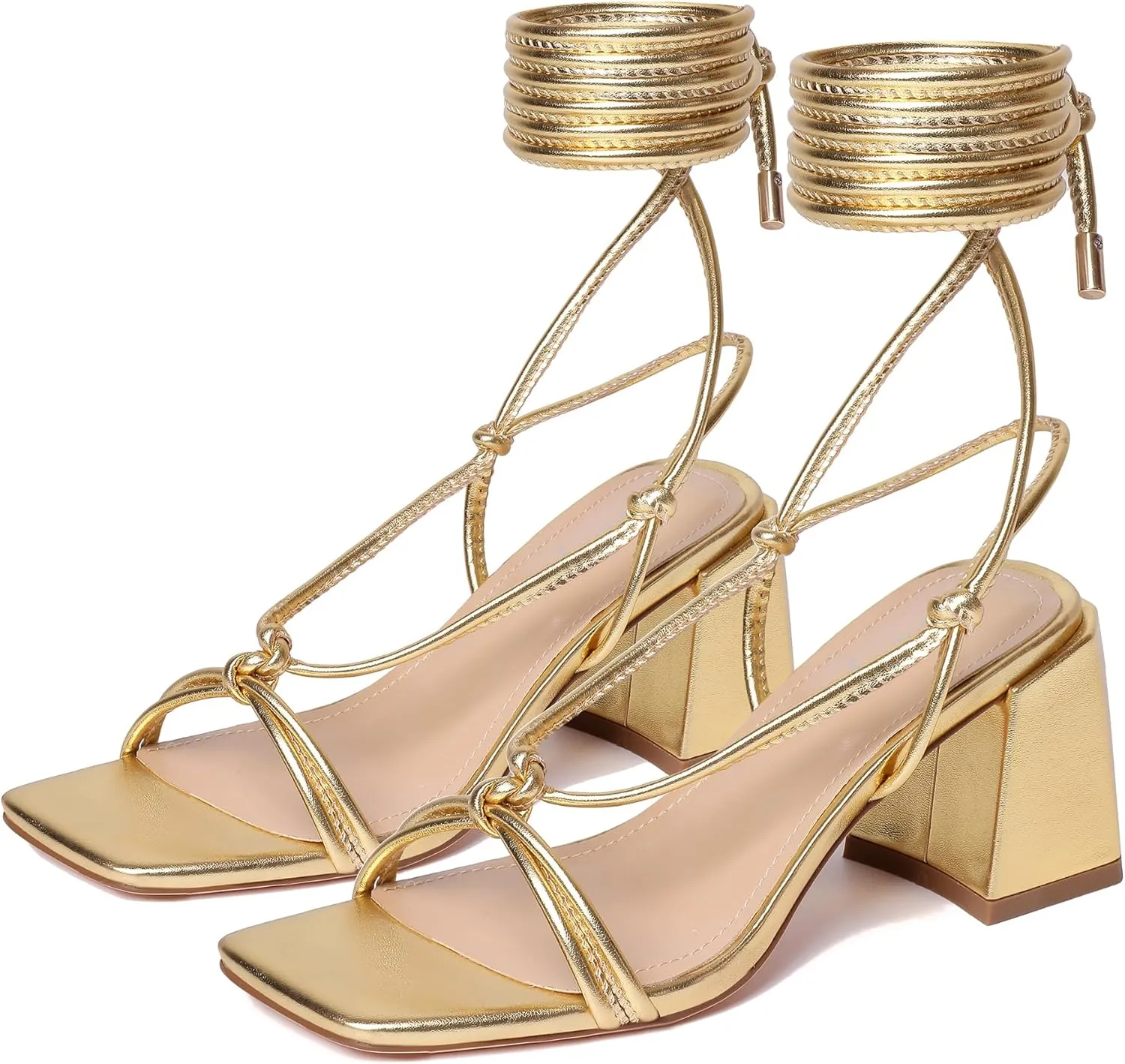 vivianly Women's Lace Up Chunky Heel Sandals Strappy Straps Ankle Wrap Heels