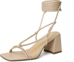 vivianly Women's Lace Up Chunky Heel Sandals Strappy Straps Ankle Wrap Heels