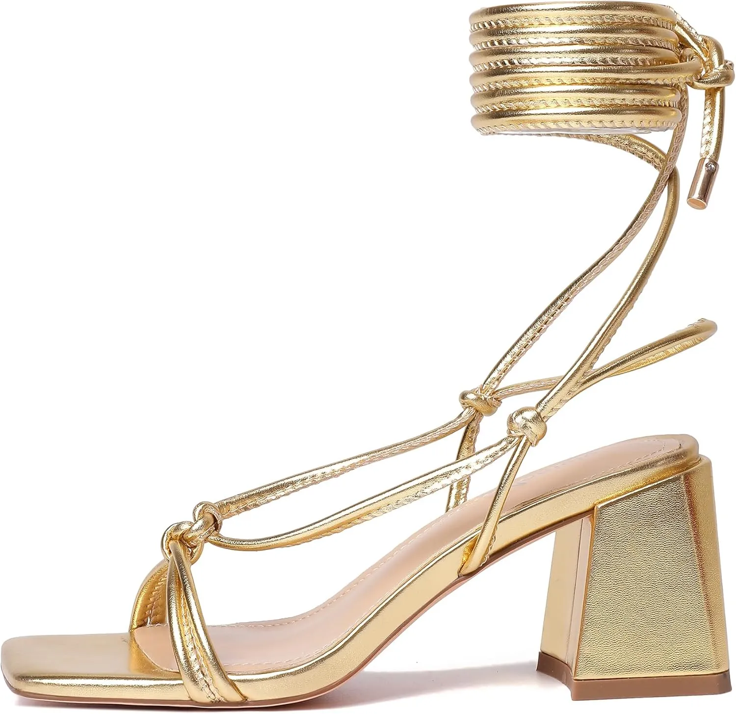 vivianly Women's Lace Up Chunky Heel Sandals Strappy Straps Ankle Wrap Heels