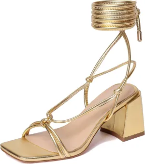 vivianly Women's Lace Up Chunky Heel Sandals Strappy Straps Ankle Wrap Heels