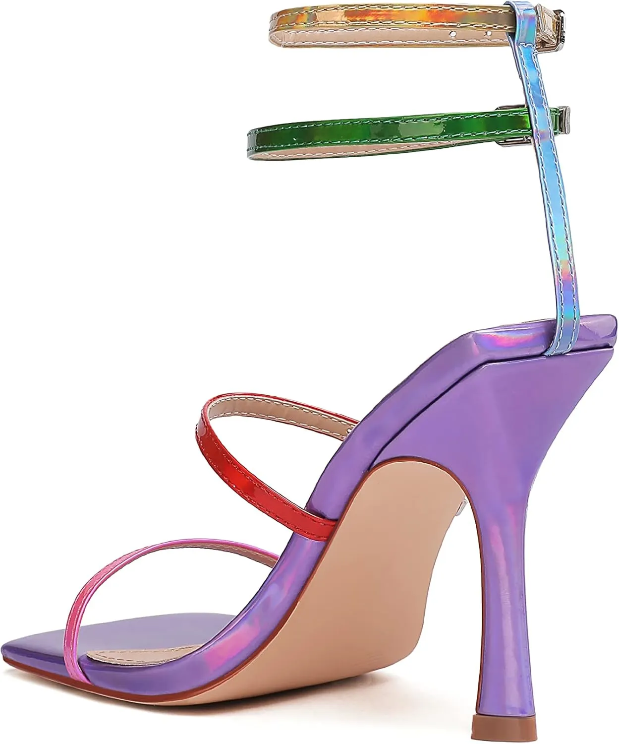 vivianly Women'S Square Toe Strappy Heels Sandal Multi Color Ankle Strap Heeled Sandals Sexy Stiletto High Heels