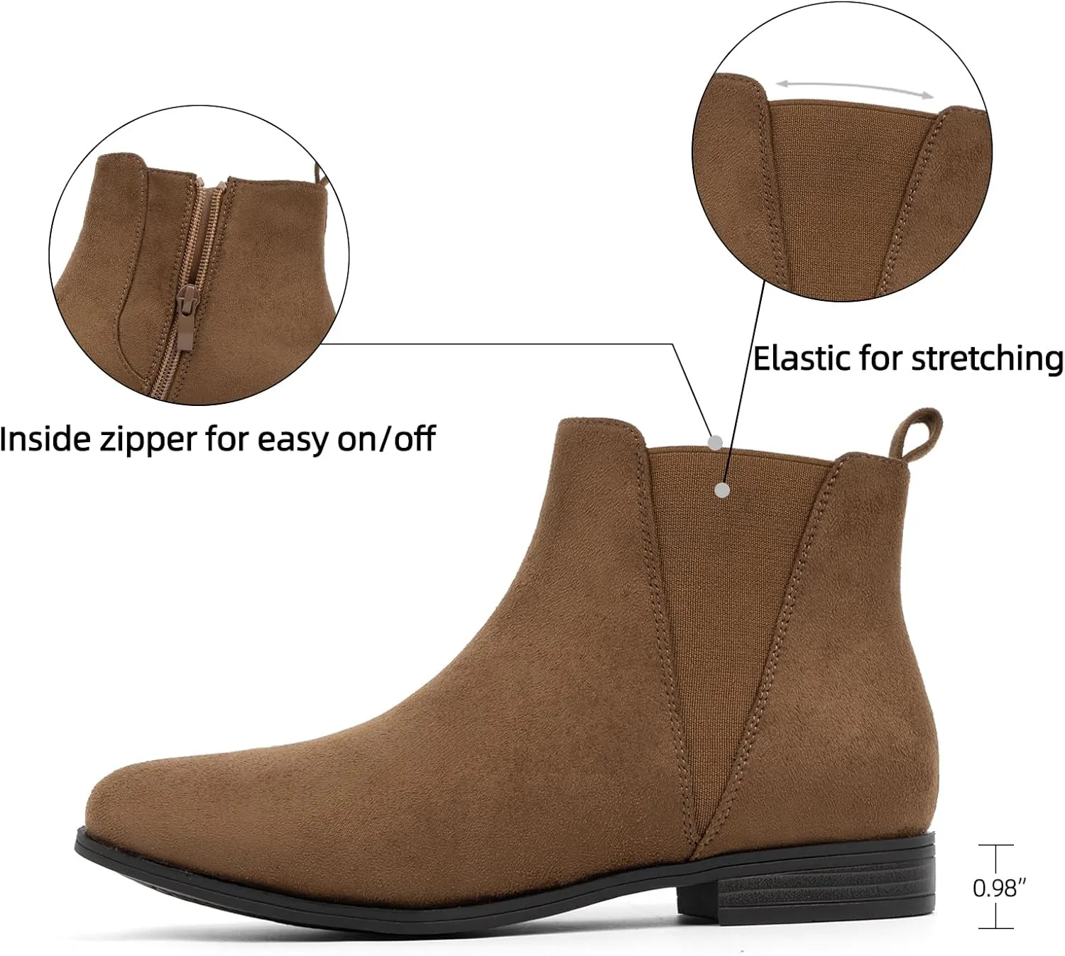 VJH confort Women's Chelsea Ankle Boots Low Heel Fashion Almond Toe Dress Booties with Side Zipper
