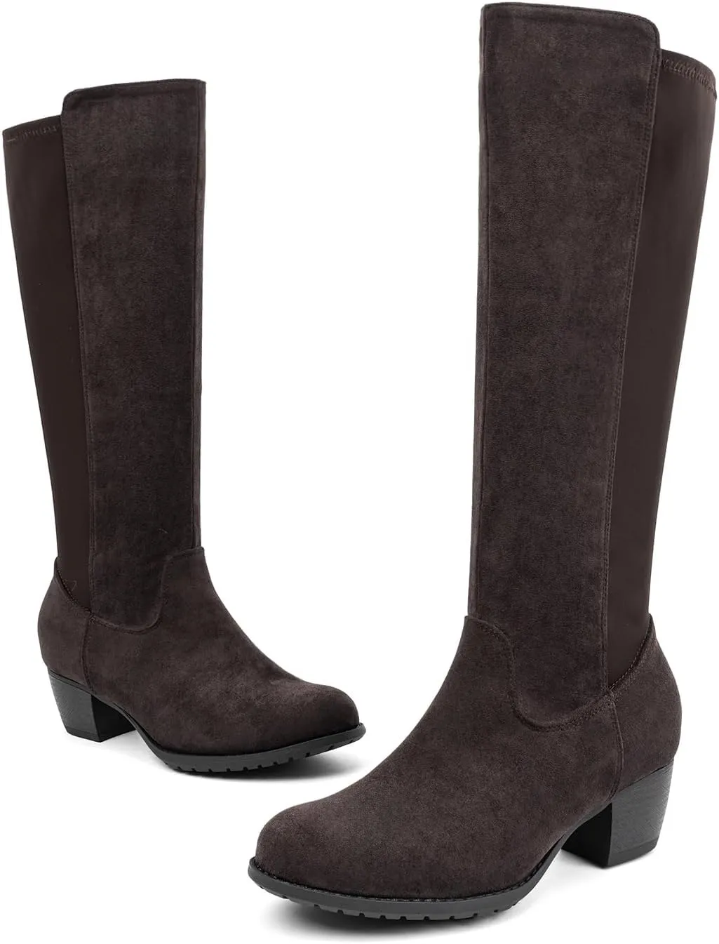 VJH confort Women's Knee High Boots, Round Toe Low Heel Stretchy Comfy Wide Calf Tall Riding Boot