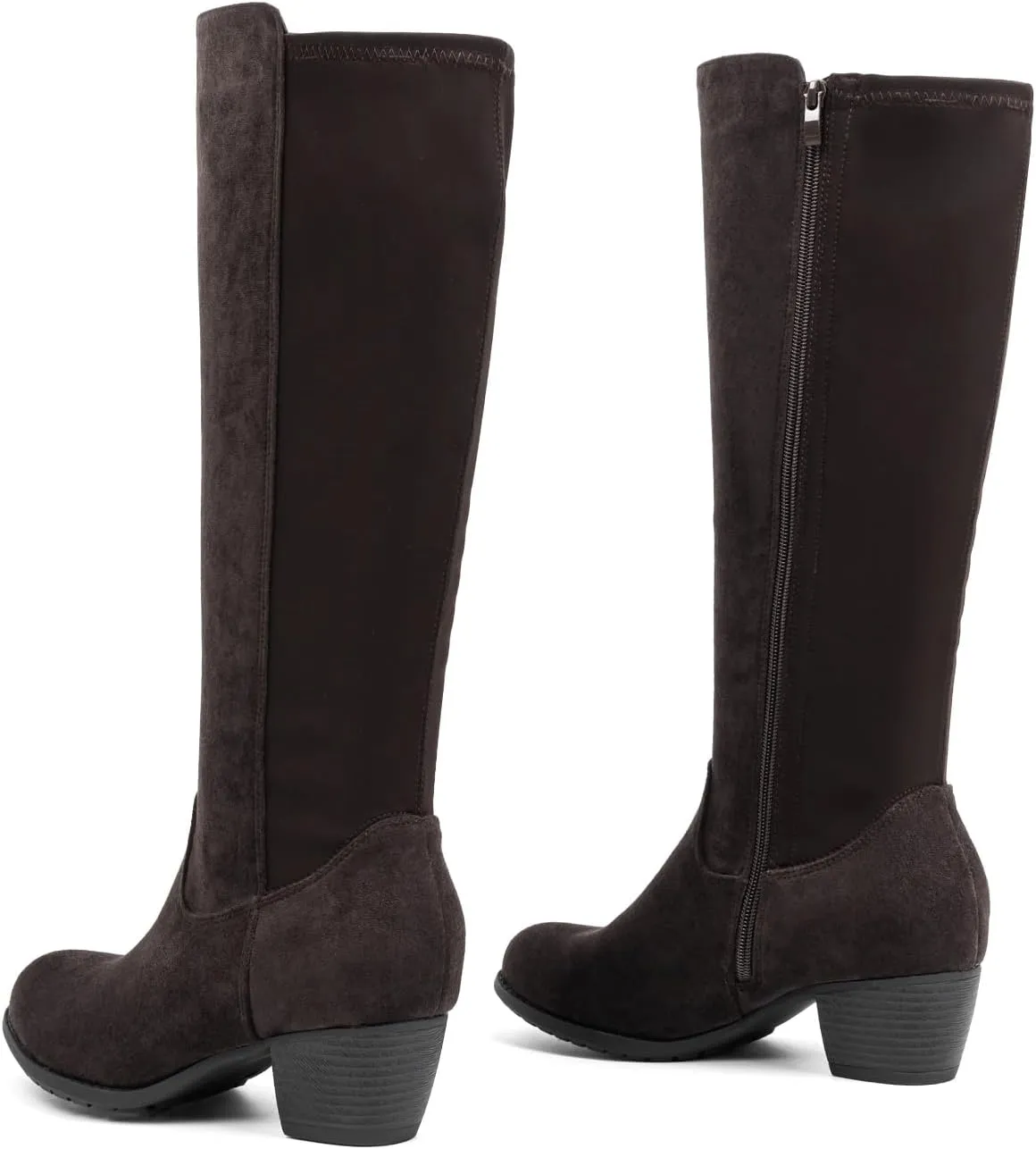 VJH confort Women's Knee High Boots, Round Toe Low Heel Stretchy Comfy Wide Calf Tall Riding Boot