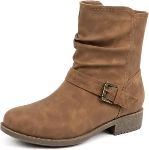 VJH confort Women's Mid Calf Boots, Comfort Buckle Slouchy Booties with Side Zipper