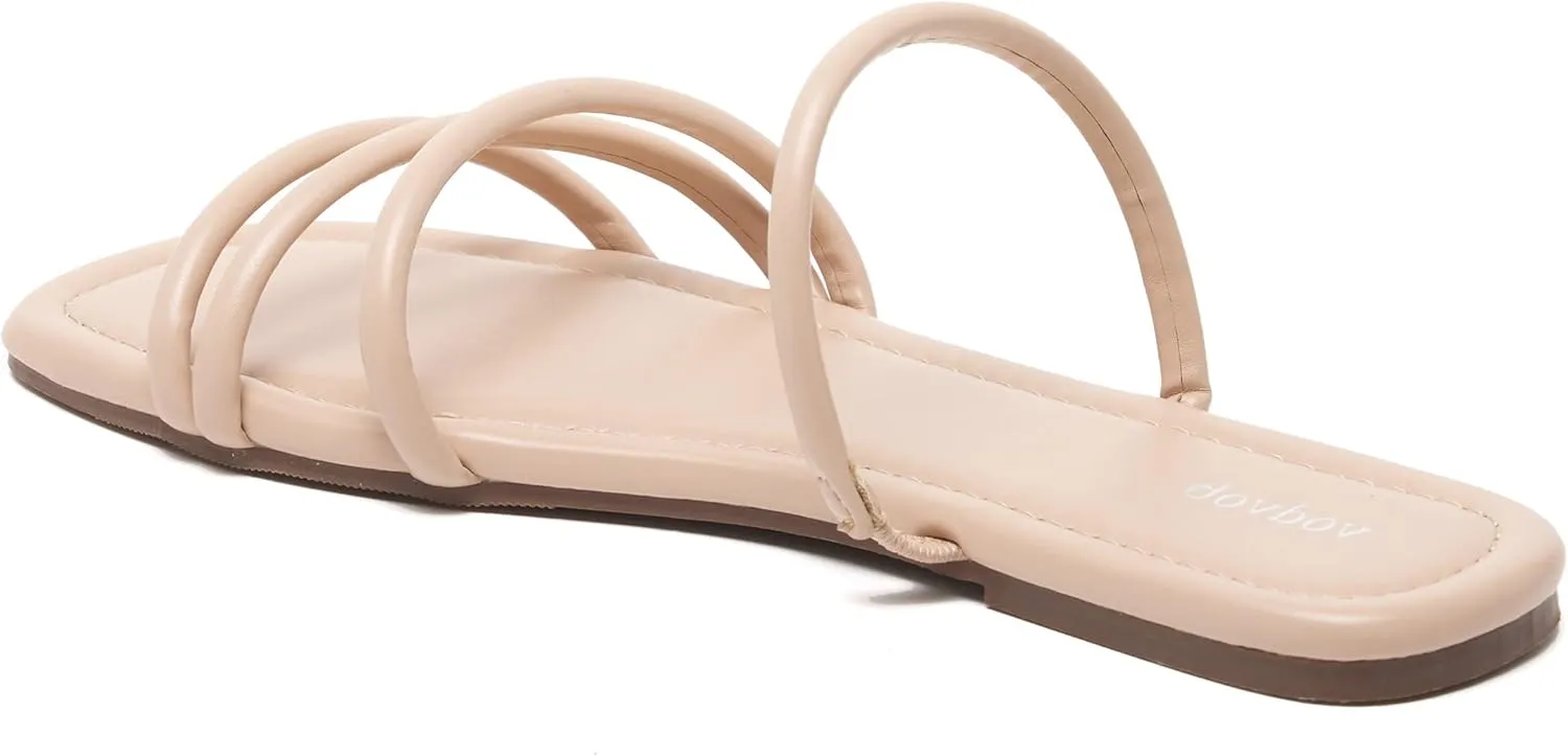 vodvob Strappy Flat Sandals for Women Square Open Toe Cross Straps Slides for Summer Beach Holiday Outdoor