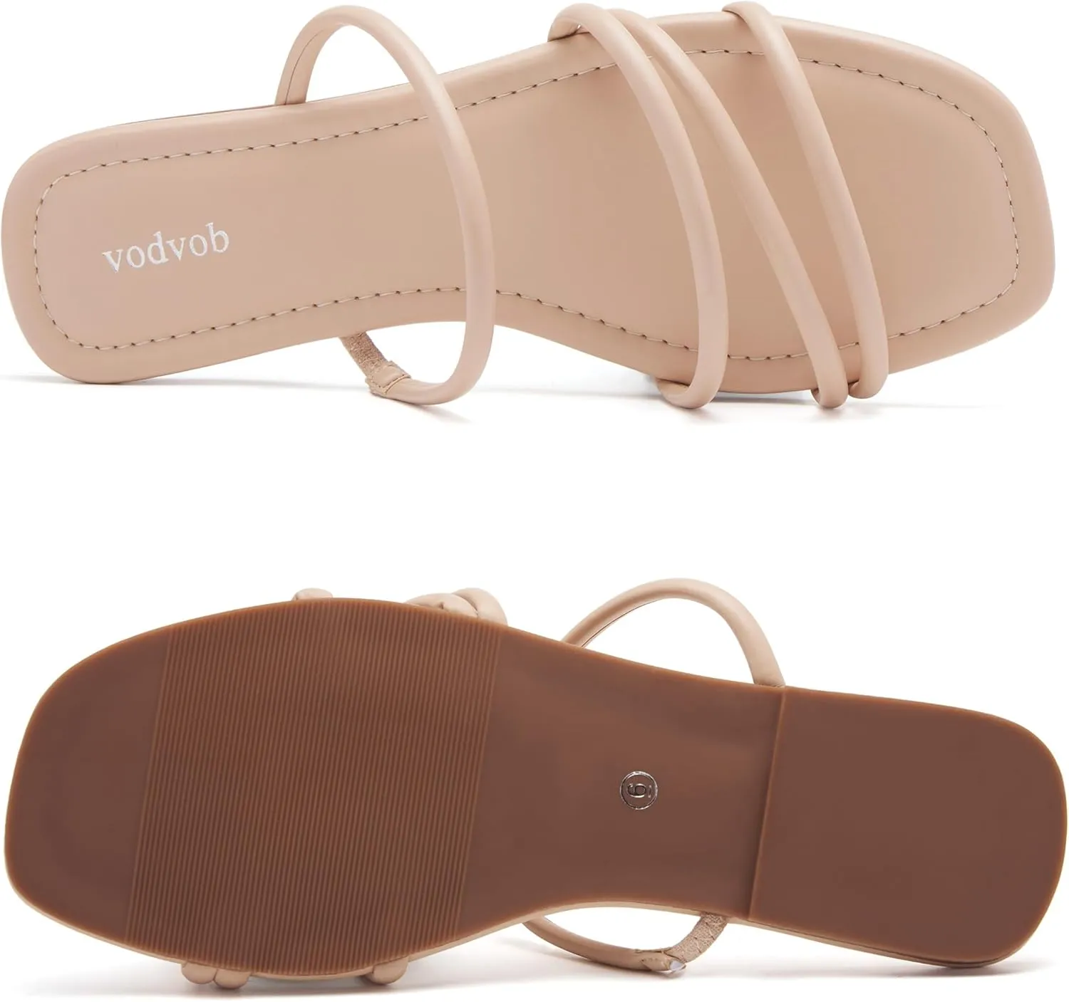 vodvob Strappy Flat Sandals for Women Square Open Toe Cross Straps Slides for Summer Beach Holiday Outdoor