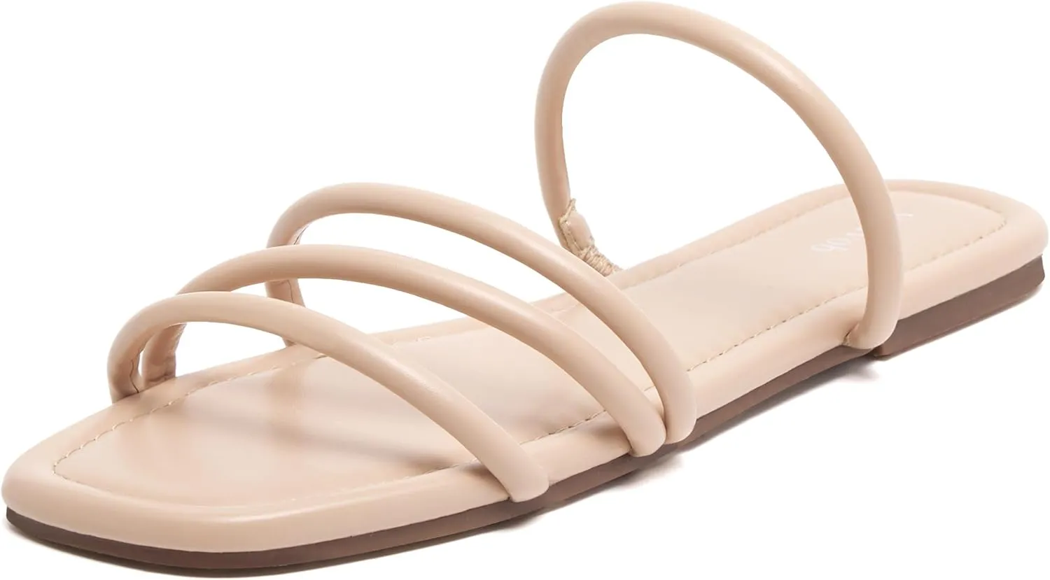 vodvob Strappy Flat Sandals for Women Square Open Toe Cross Straps Slides for Summer Beach Holiday Outdoor