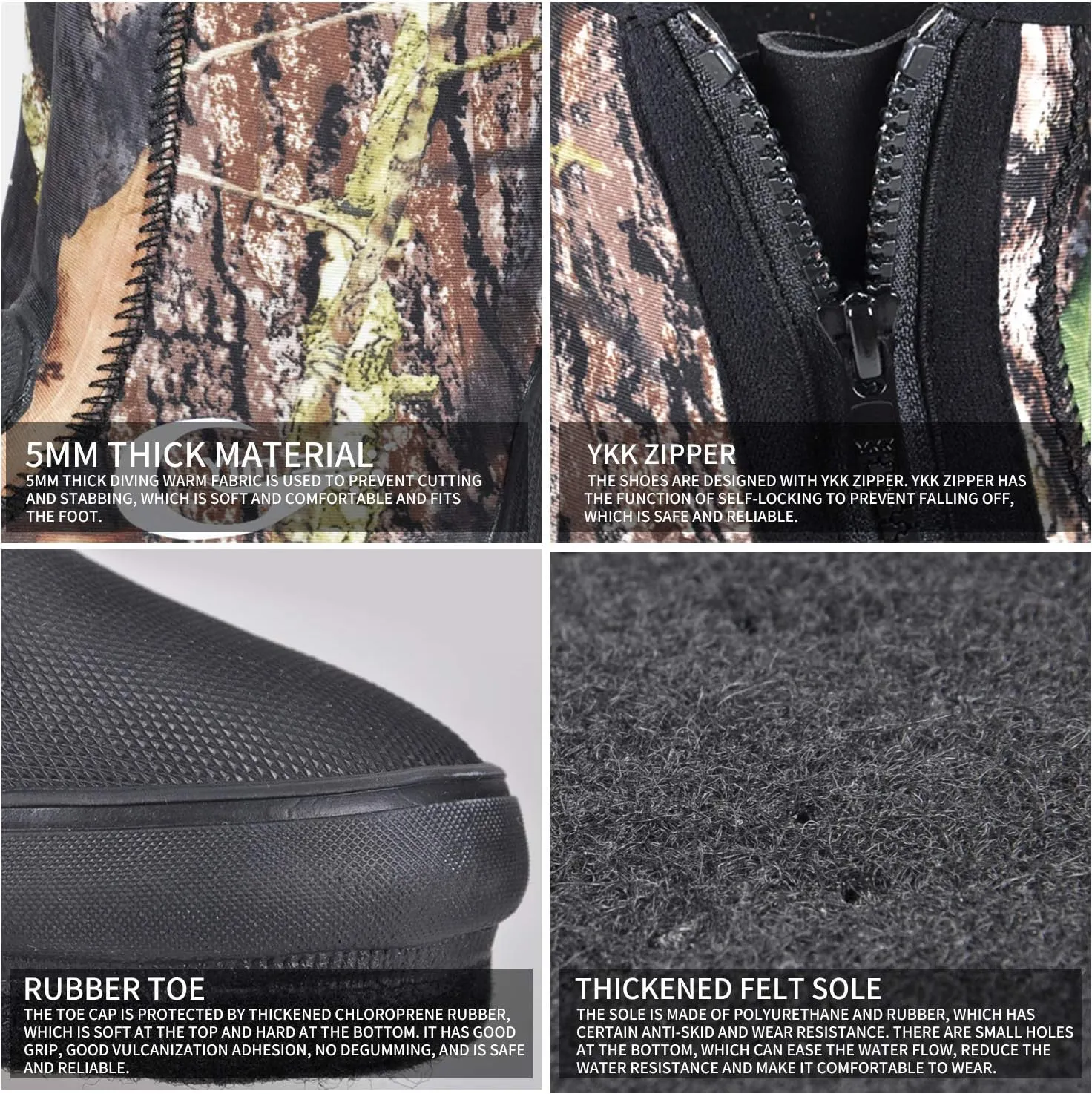 Water Booties - Neoprene 5mm Rocky Fishing Shoes Non-Slip Men's Wading Reef Boots with 10mm Thick Felt Sole for Beach or Water Sports