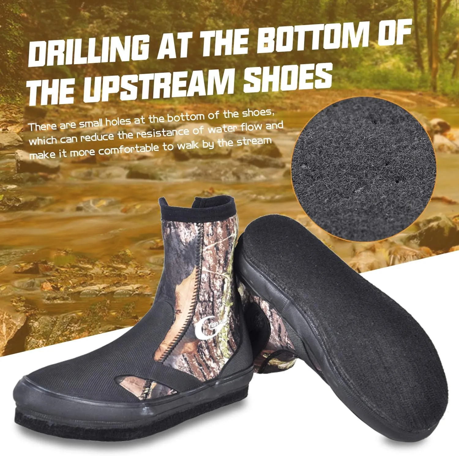 Water Booties - Neoprene 5mm Rocky Fishing Shoes Non-Slip Men's Wading Reef Boots with 10mm Thick Felt Sole for Beach or Water Sports