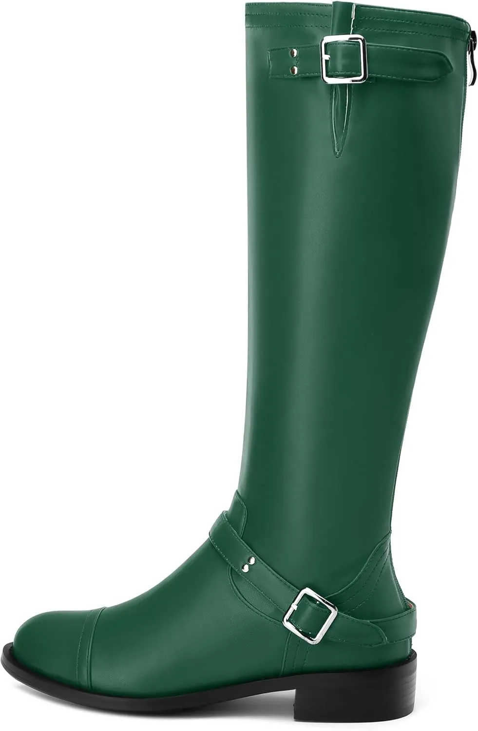 WAYDERNS Knee High Boots for Women Low Heel Round Toe 1 Inch Tall Boots Zipper Comfortable Riding Party Fall Winter Boots