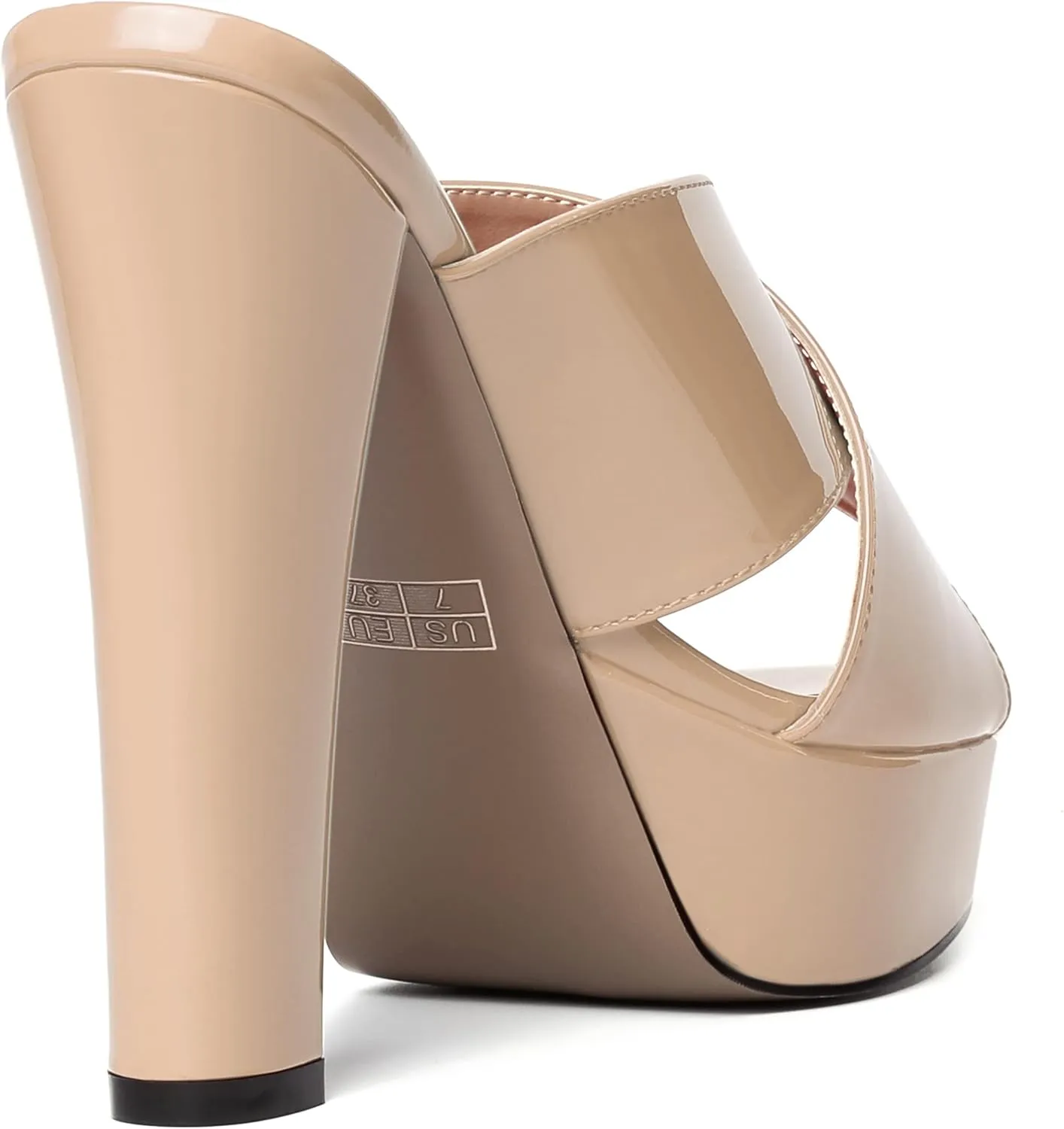 WAYDERNS Womens Slip On Patent Peep Toe Dating Fashion Block High Heel Platforms Sandals 5 Inch