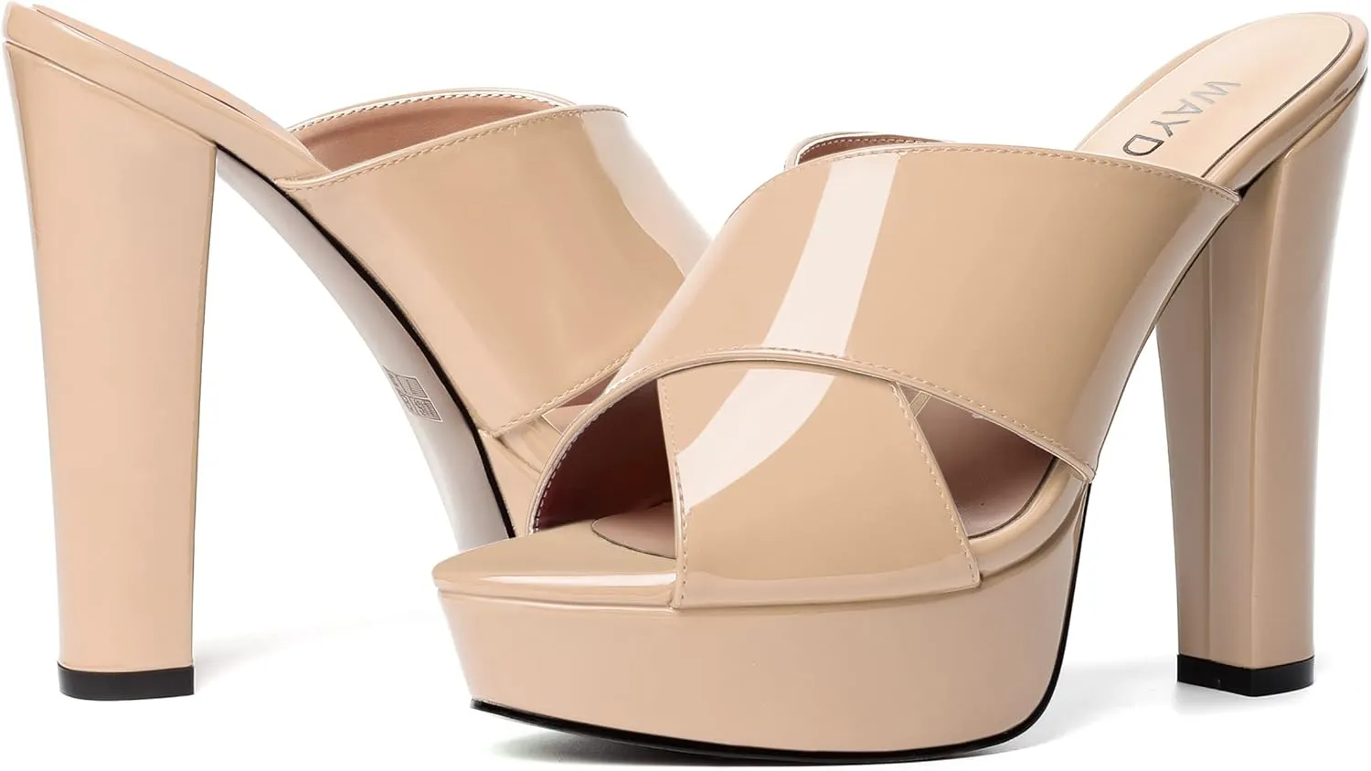 WAYDERNS Womens Slip On Patent Peep Toe Dating Fashion Block High Heel Platforms Sandals 5 Inch