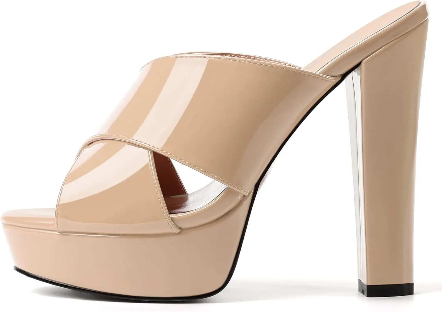 WAYDERNS Womens Slip On Patent Peep Toe Dating Fashion Block High Heel Platforms Sandals 5 Inch