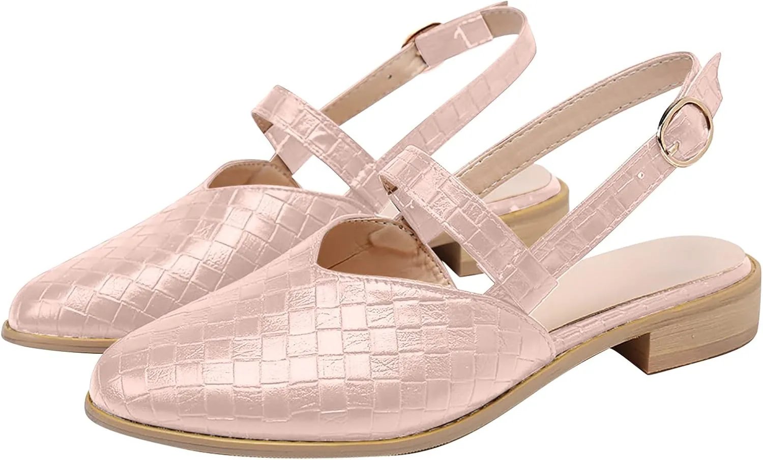 Weave Sandal for Women Fashion Pointed Toe Closed Toe Cutout Strap Buckle Low Heel Casual Shoes Summer Comfortable Flat Slides Mules Shoes