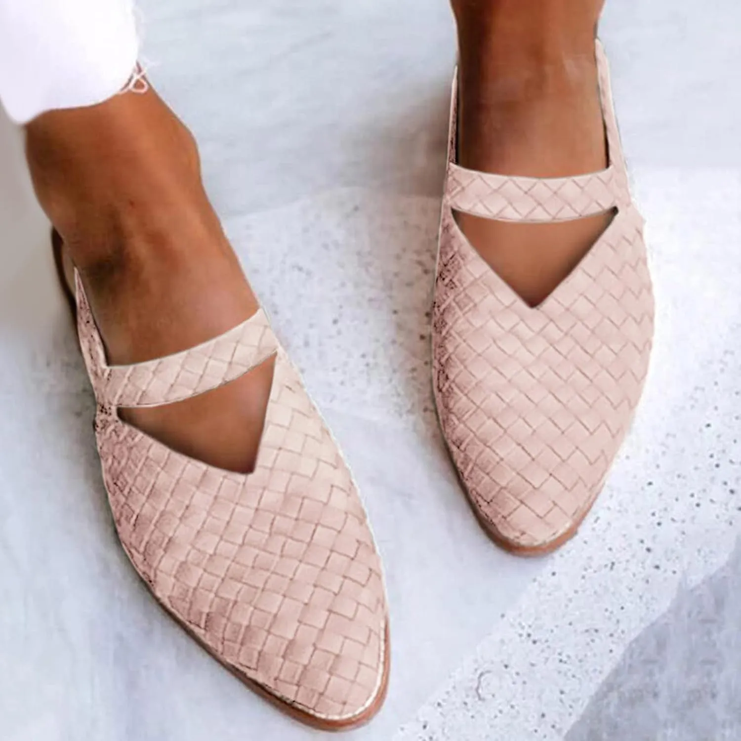 Weave Sandal for Women Fashion Pointed Toe Closed Toe Cutout Strap Buckle Low Heel Casual Shoes Summer Comfortable Flat Slides Mules Shoes