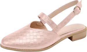 Weave Sandal for Women Fashion Pointed Toe Closed Toe Cutout Strap Buckle Low Heel Casual Shoes Summer Comfortable Flat Slides Mules Shoes