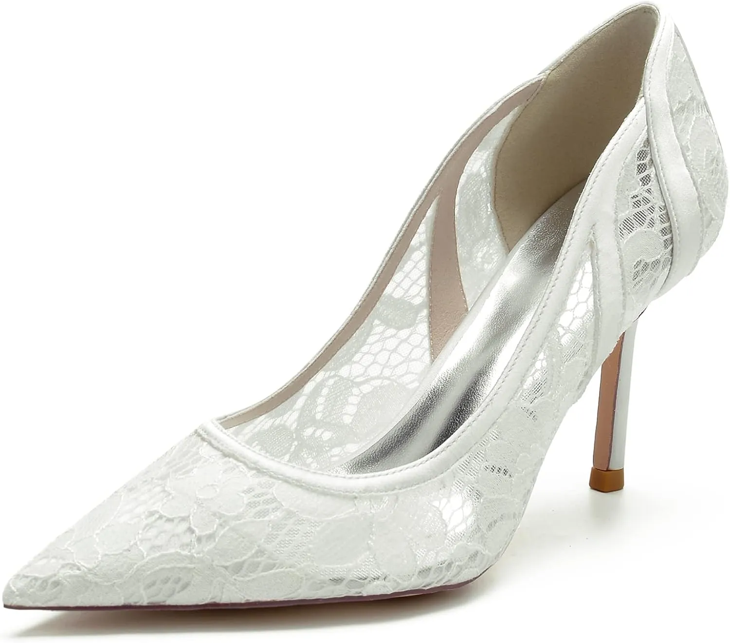 Wedding Dress Shoes for Women Pointed Toe Wedding Shoes Stiletto Heels Satin Bridal Shoes with Embroidery Lace Flower Closed Toe Sandals Ankle Strap Pumps