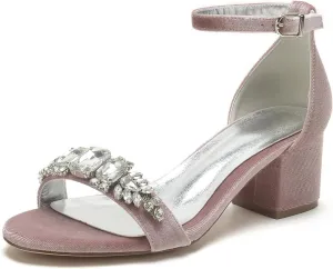 Wedding High Heels Block Pumps Open Toe Women Bridal Shoes Ankle Strap Bride Shoes Sandals Party Dress Rhinestones Bridesmaids
