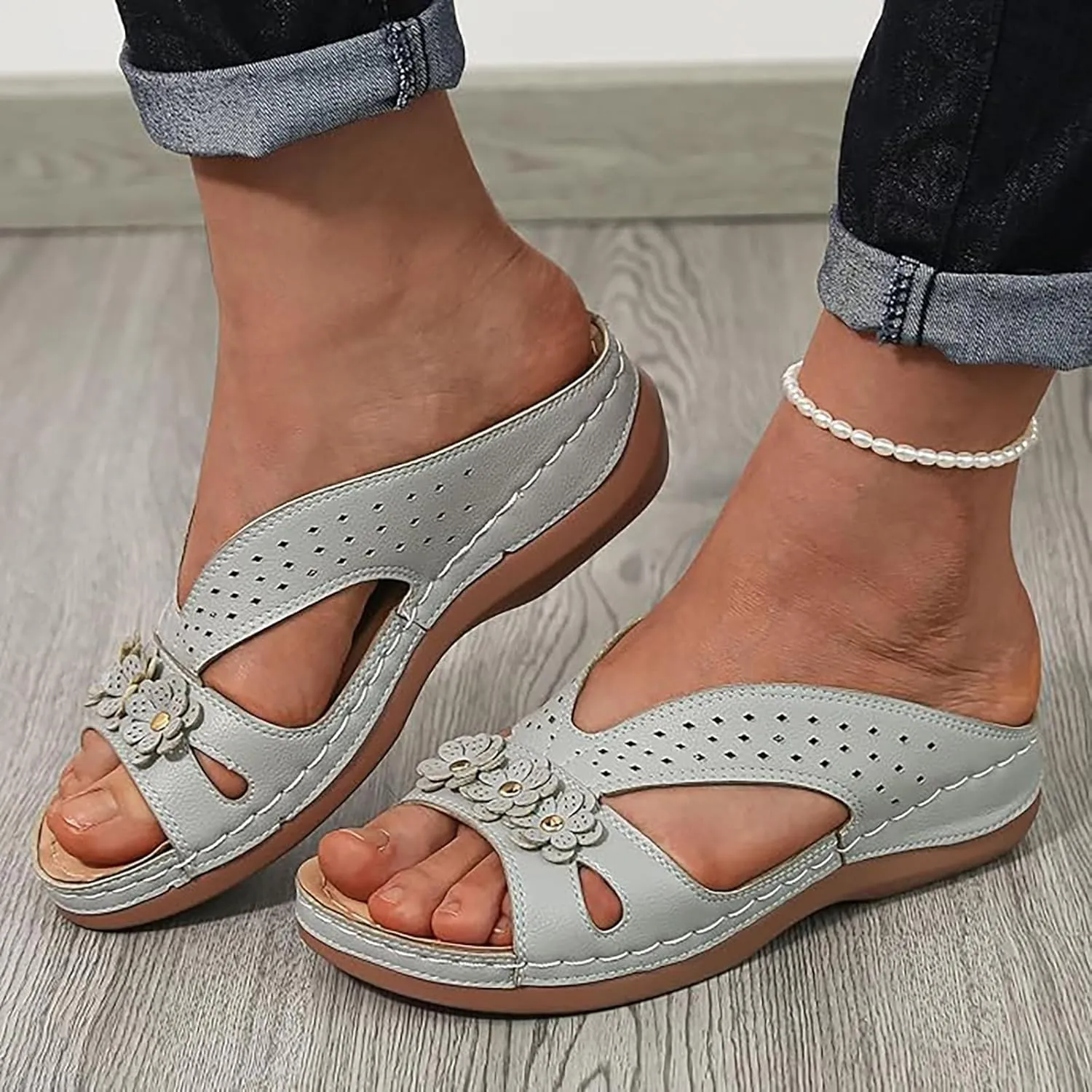 Wedge Sandals for Women 2025 Slip On Dressy Summer Comfortable Slip On Walking Sandals Flowers Wide Width Cross Strap Dress Shoes