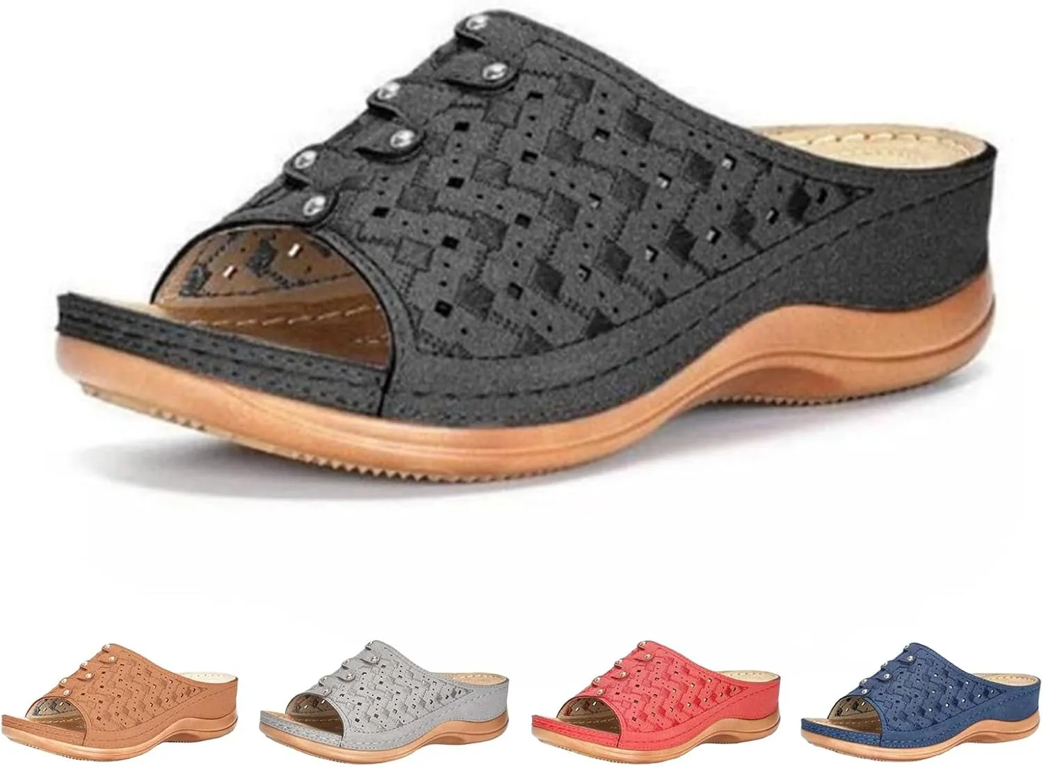 Wedge Sandals for Women Breathable Low Heel Sandal Hollow Out Walking Slippers Casual Comfortable Arch Support Sandals Summer Slip on Shoes Beach Vacation Shoe