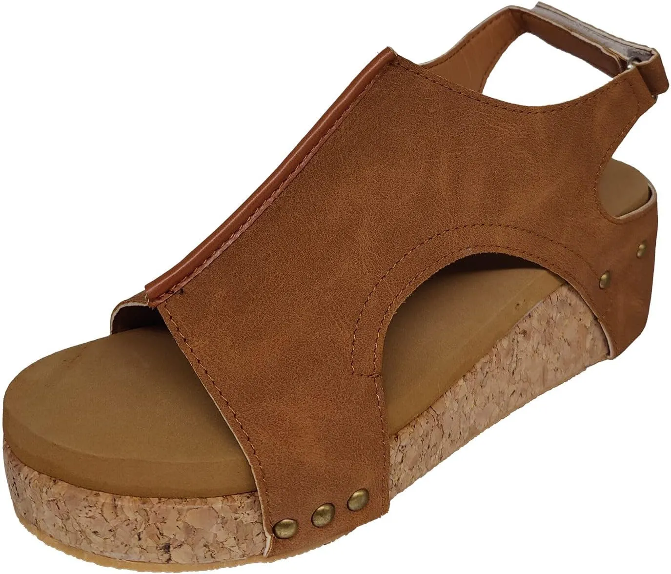 Wedge Sandals for Women, Womens Espadrilles Wedges Low Heel Open Toe Buckle Ankle Strap Leather Sandals Comfortable Strappy Platform Sandals Orthopedic Sandals Casual Summer Shoes (A-Brown, 7)