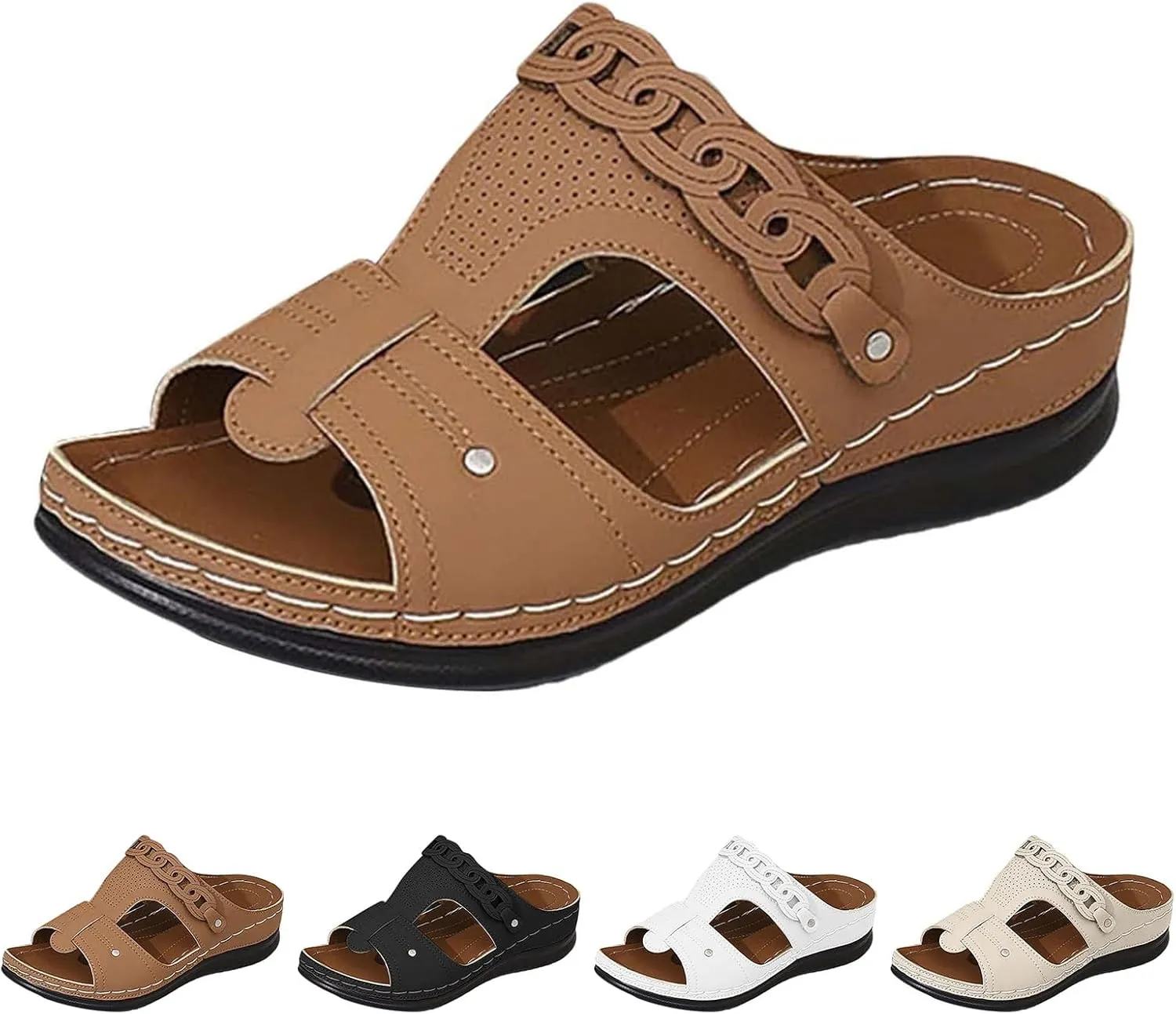 Wide Toe Sandals for Women Casual Plantar Fasciitis Slippers Summer Orthopedic Wedge Sandal Comfort Beach Sandals Stylish Soft Slip on Platform Slippers Walking Slipper with Arch Support
