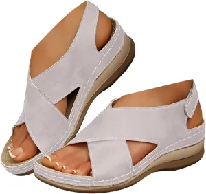 Wide Width 2025 Women's Sandals Open Toe X-Strap Orthopedic Slip On Sandal with Adjustable Ankle Strap Ladies Low Wedge Heel Arch Support Comfy Casual Slippers Recovery Mules Summer Shoes