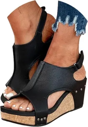 Wide Width Platform Wedge Sandals For Women Summer Dressy,Womens Open Toe Buckle Ankle Strap Cork Orthopedic Sandals Women's Slip On Beach Walking Shoes