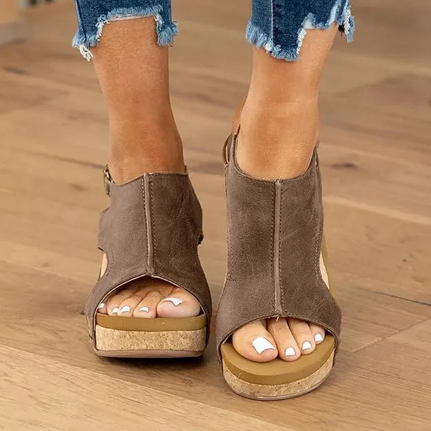 Wide Width Platform Wedge Sandals For Women Summer Dressy,Womens Open Toe Buckle Ankle Strap Cork Orthopedic Sandals Women's Slip On Beach Walking Shoes