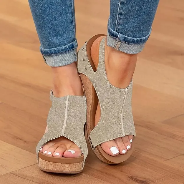 Wide Width Platform Wedge Sandals For Women Summer Dressy,Womens Open Toe Buckle Ankle Strap Cork Orthopedic Sandals Women's Slip On Beach Walking Shoes