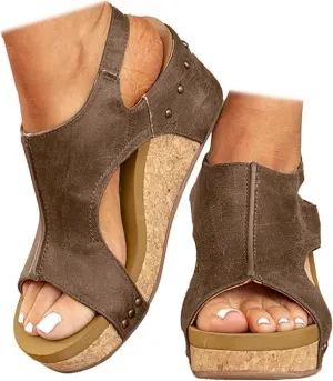 Wide Width Platform Wedge Sandals For Women Summer Dressy,Womens Open Toe Buckle Ankle Strap Cork Orthopedic Sandals Women's Slip On Beach Walking Shoes
