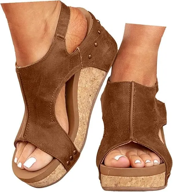 Wide Width Platform Wedge Sandals For Women Summer Dressy,Womens Open Toe Buckle Ankle Strap Cork Orthopedic Sandals Women's Slip On Beach Walking Shoes
